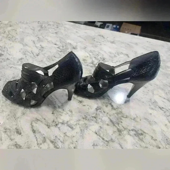Calvin Klein Womens Snakeskin Leather High Heel Sandals Black Size 7M - Picture 4 of 7